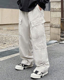 Mens Fashion Multi Pocket Casual Breathable Baggy Cargo Pants In Apricot